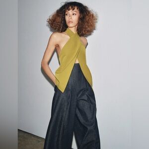 ZARA CREPE SURPLICE TOP - OIL